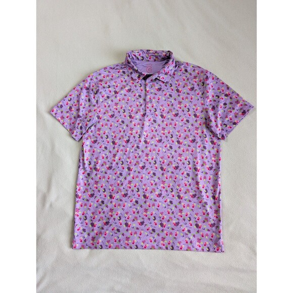 Vitamin G Performance Golf Polo Transfusion All Over Print Purple M Activewear - Picture 2 of 7